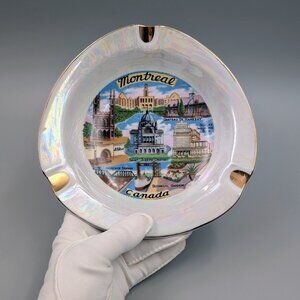 Vintage Montreal Canada Souvenir Ashtray – Mid-Century Iridescent Lustreware